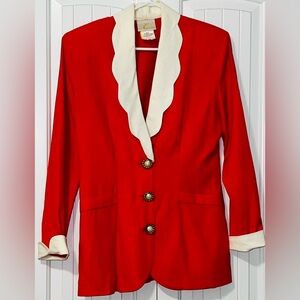 Vintage Coquette jacket coral Scalloped Collar Women’s size 9/10 pearl Button